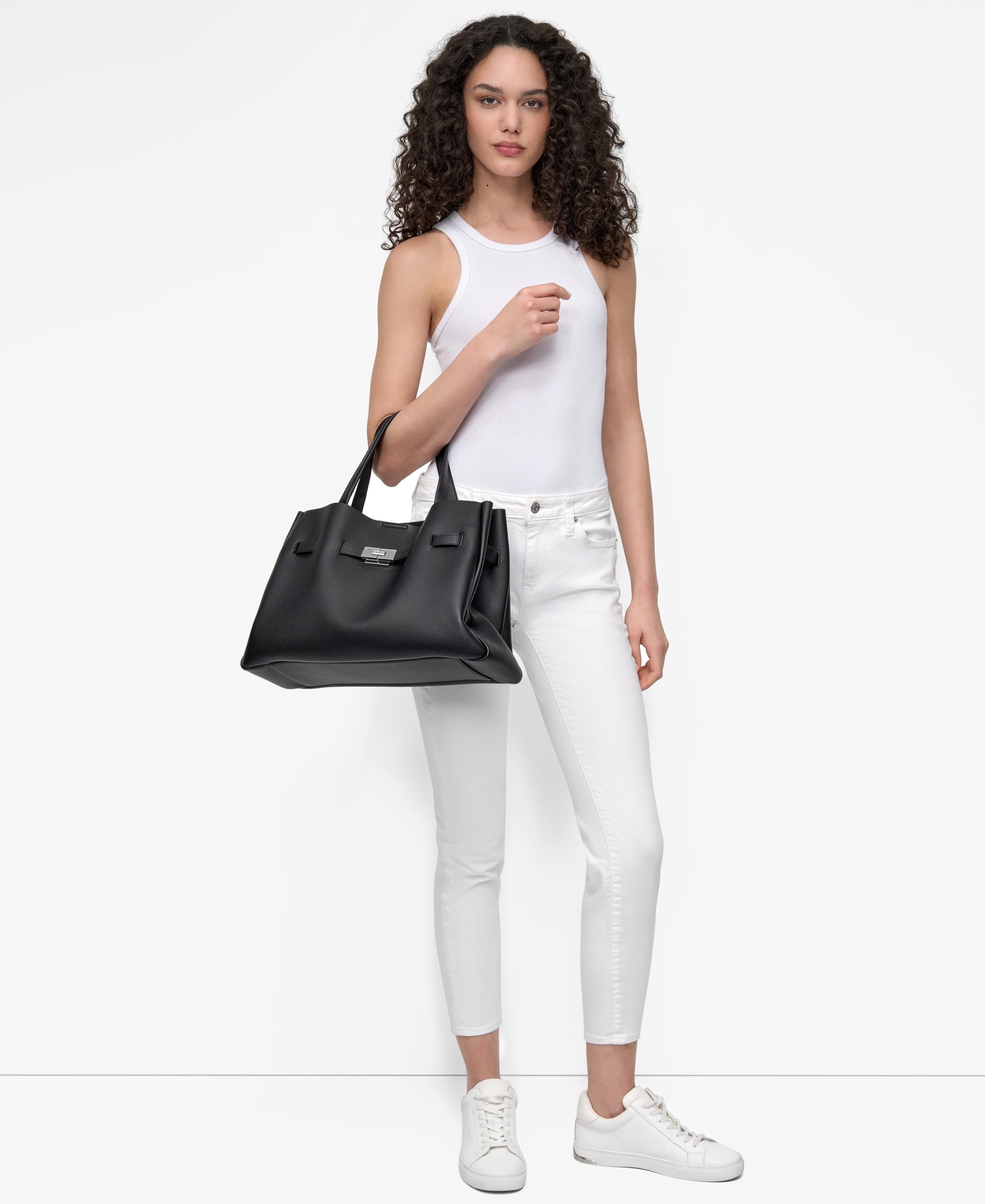 DKNY Women's Satchel, Black/Silver, One Size