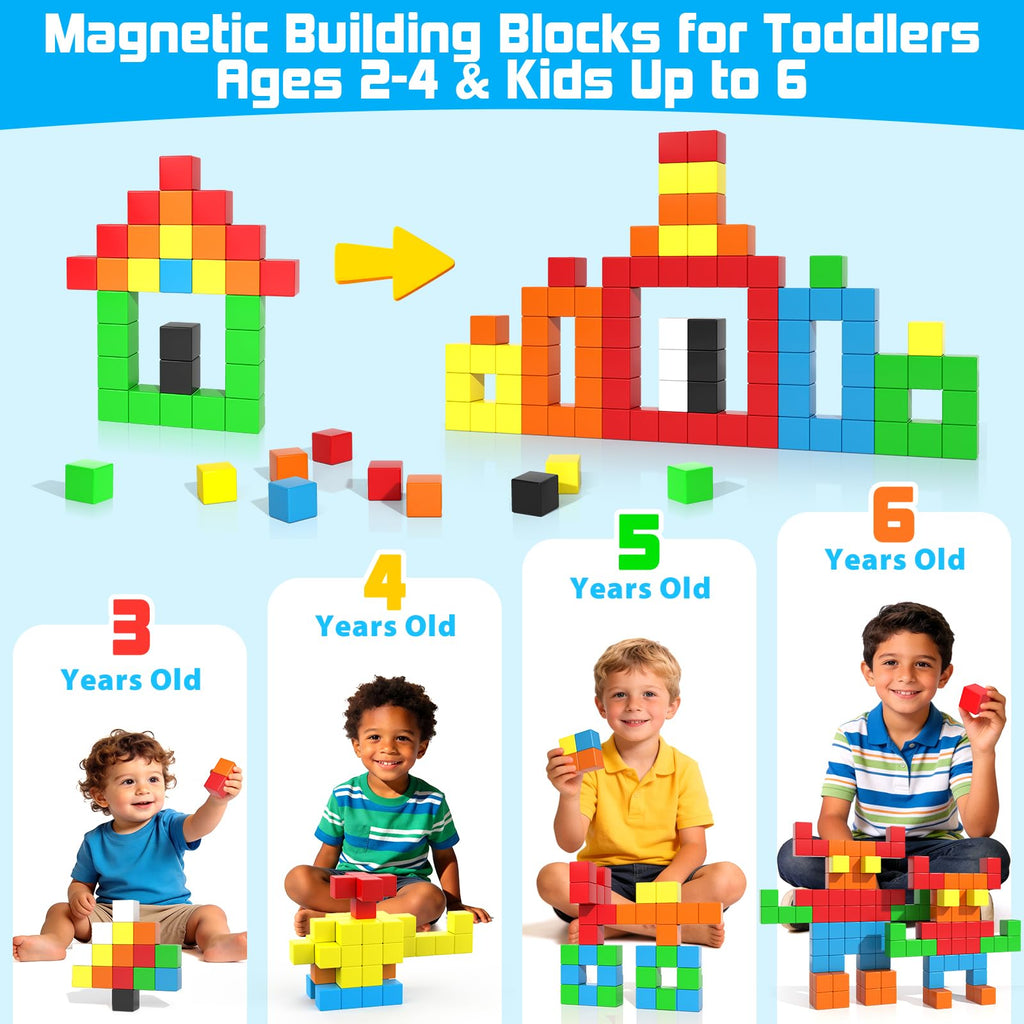 48PCS Magnetic Blocks for Toddlers Toys, Large Magnetic Cube Toy for Sensory Montessori Education Preschool Magnet Toys for 3 4 5 6 Year Old Boys and Girls