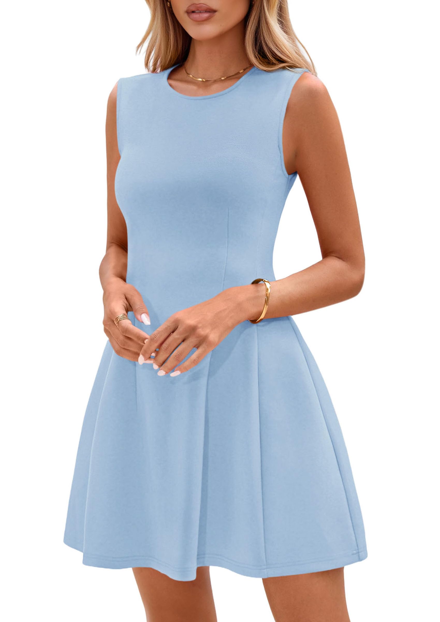PRETTYGARDEN Summer Dresses for Women 2026 Elegant Classy Spring A Line Business Casual Work Graduation Cocktail Short Dress (Light Blue,Small)