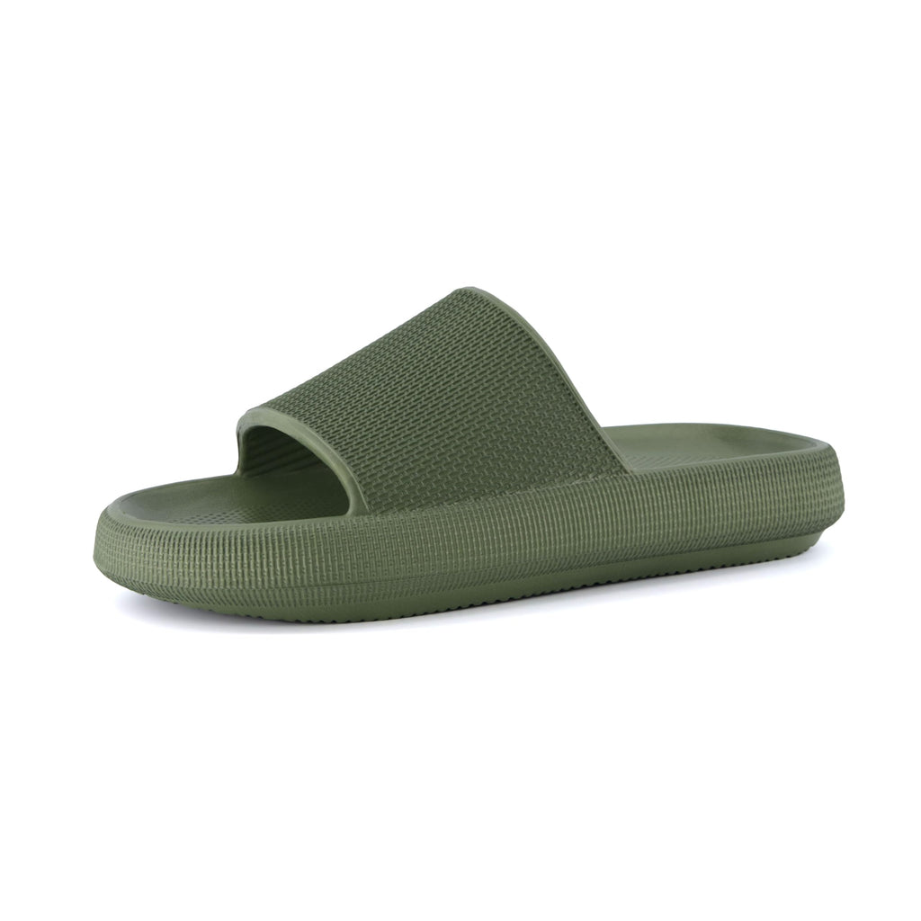 CUSHIONAIRE Feather EVA Mens Sandals – Slip On Recovery Slides, Lightweight Water Shoes for Men, GREEN 12