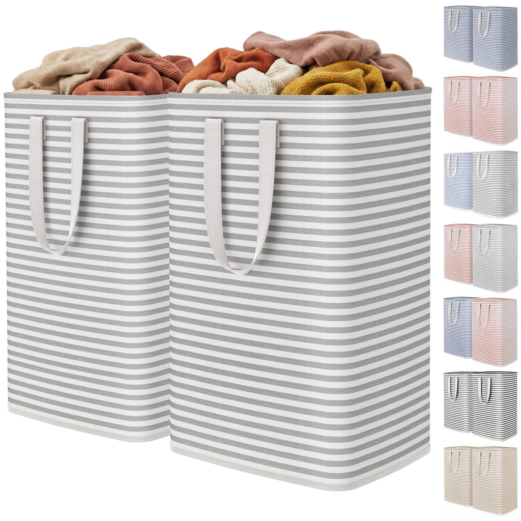 Lifewit 2 Pack Laundry Hamper Large Collapsible Laundry Baskets, Freestanding Waterproof Clothes Hamper with Easy Carry Handles in Laundry Room Bedroom Bathroom College Dorm, Grey, 2 x 80L