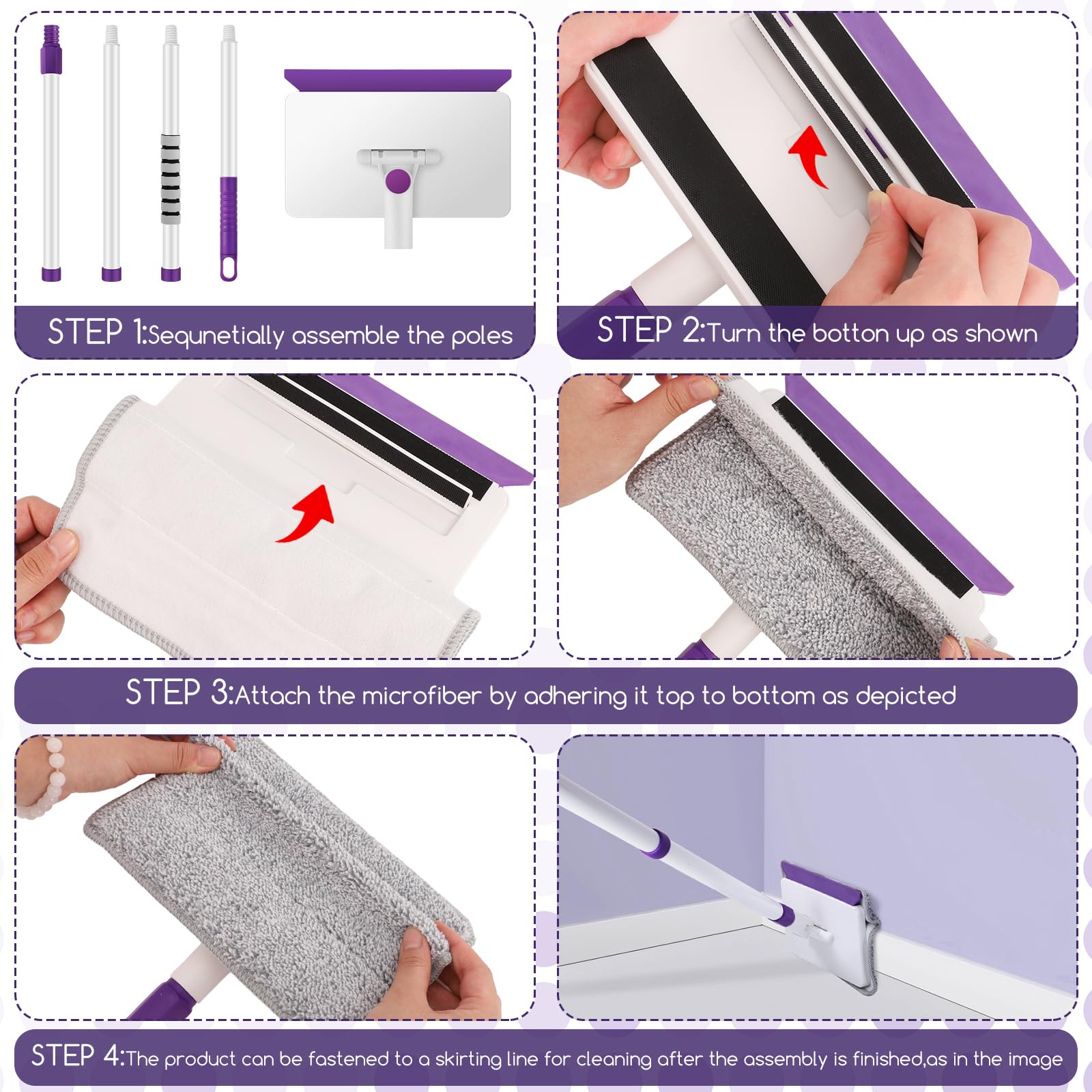 Baseboard Cleaner Tool with Handle, 60" Extendable Long Handle Baseboard Cleaner with 5 Reusable Pads for Baseboards Cleaning, Ceiling, Wall, Floor, Bathroom Kitchen