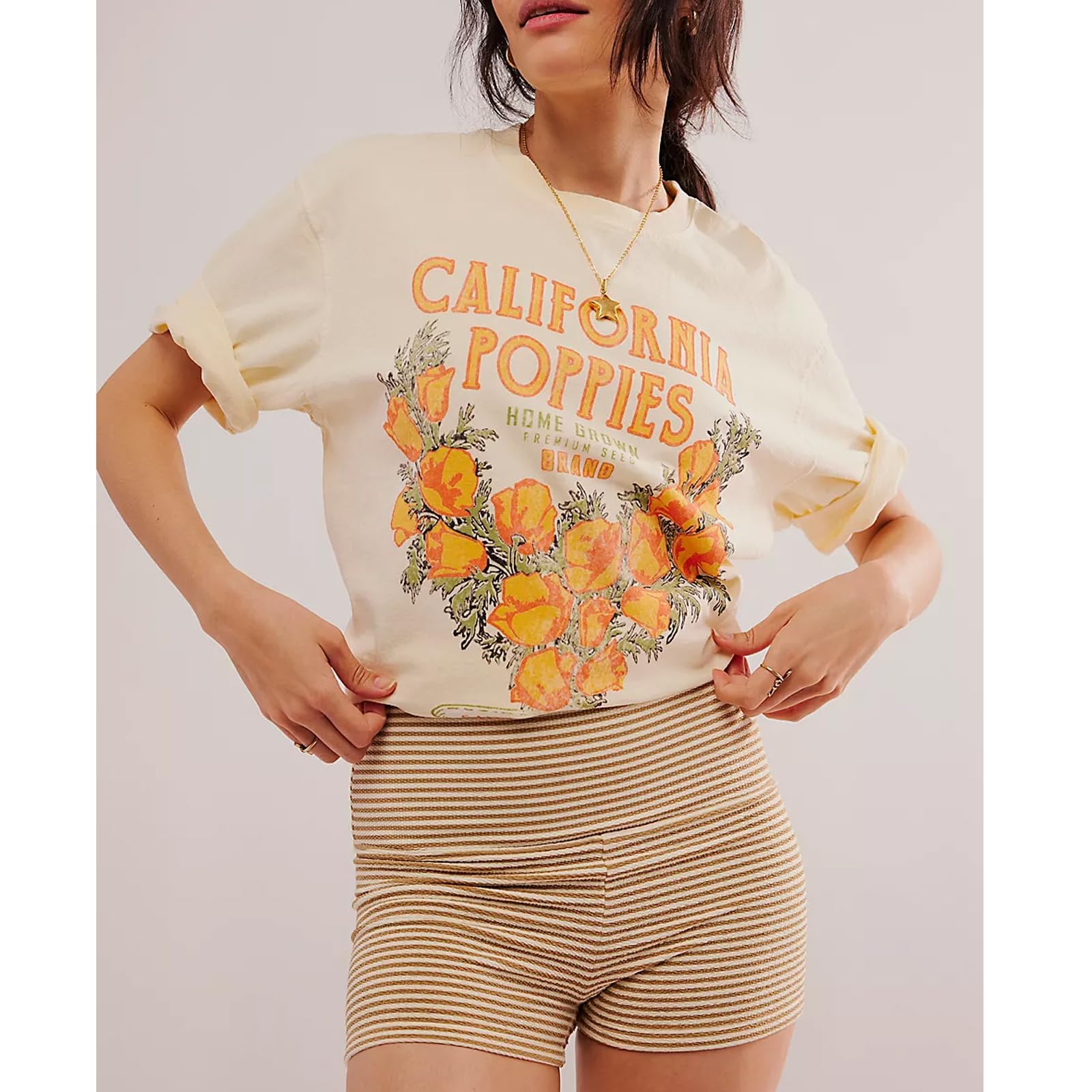 Womens Oversized Vintage Flower Graphic Tees Tops Dupes Y2k California Aesthetic Baggy Doop T-Shirts Fruit Coastal Summer People Clothes