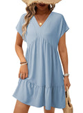 Acelitt Women's Summer Dresses 2026 Beach Casual Deep V Neck Loose Sundress Short Sleeve Mini Dress with Pockets Beach Outfits Blue Medium