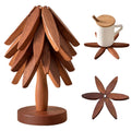 Natural Foldable Black Walnut Wooden Trivet Set - 4 Trivets + 1 Stand for Hot Dishes, Pot, Bowl, Teapot, Hot Pot Holders(Black Walnut)