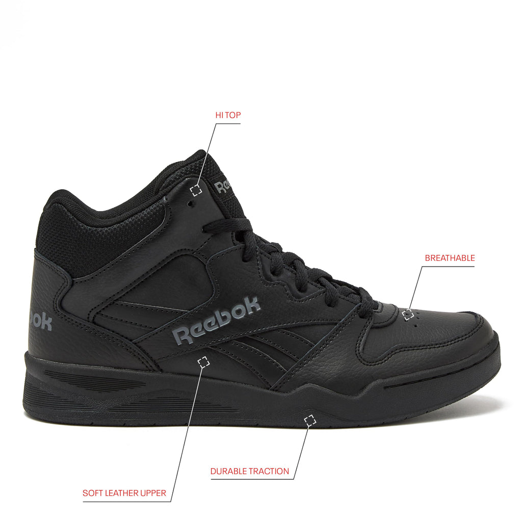 Reebok Royal BB4500 Hi2 High Top Sneakers for Men, Black or White Mens Basketball Shoes, Medium or Wide Width Size 7 to 14 Athletic Mens Shoes, Black/Alloy, 10.5 Medium