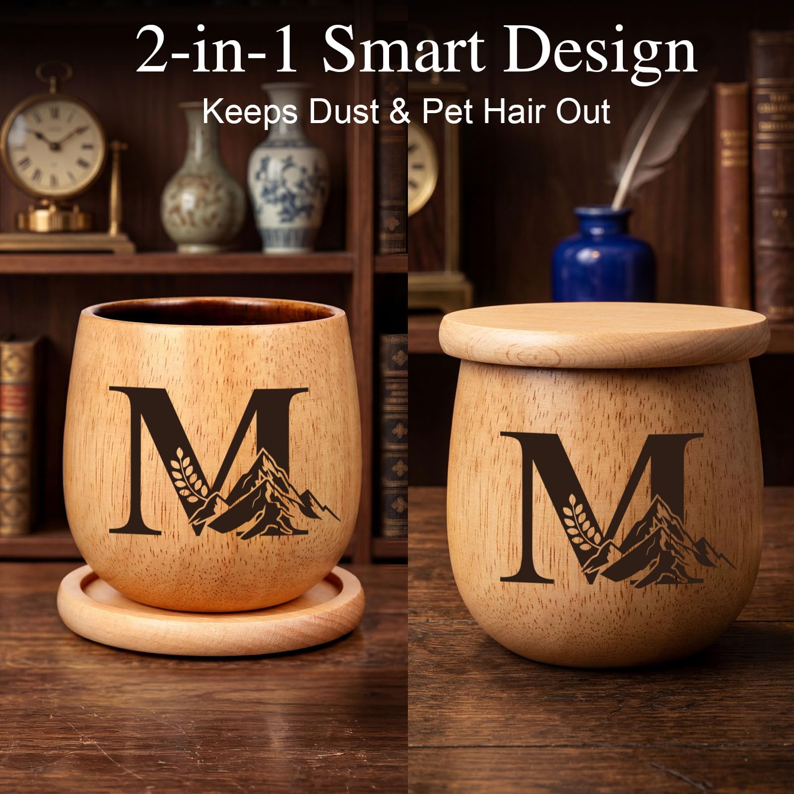 Gifts for Men – Personalized Wooden Whiskey Glass Set, 11oz Charred Oak Bourbon Glass with Coaster & Whiskey Stones, Unique Father’s Day, Anniversary & Birthday Gift for Dad, Husband(M)