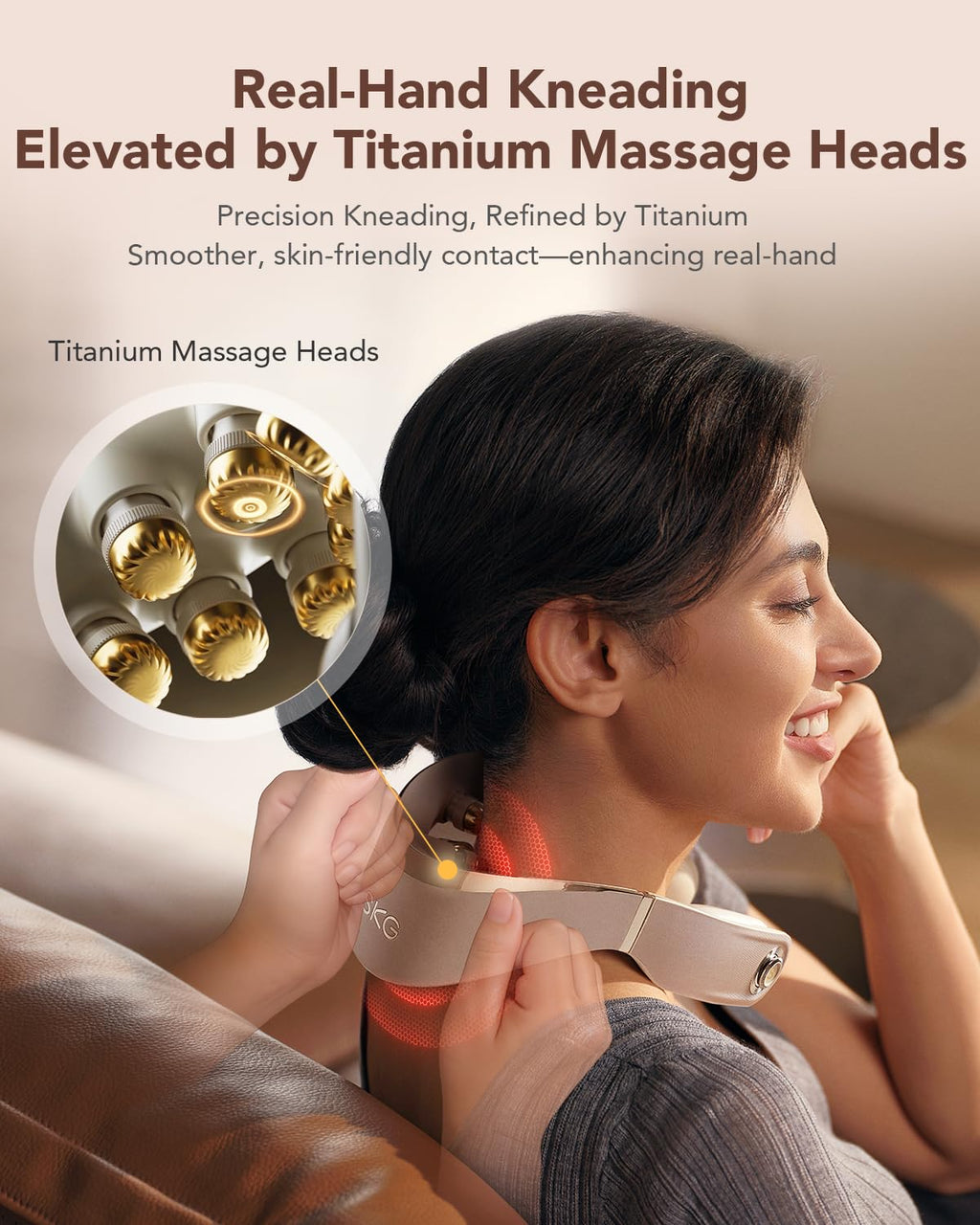 SKG Foldable Neck Massager for Pain Relief Deep Tissue Vibration Cordless Travel Massager,Portable 3D Neck Massager for Office Home Car Travel Gold Titanium Neck Massager 3.0 Valentine Gifts