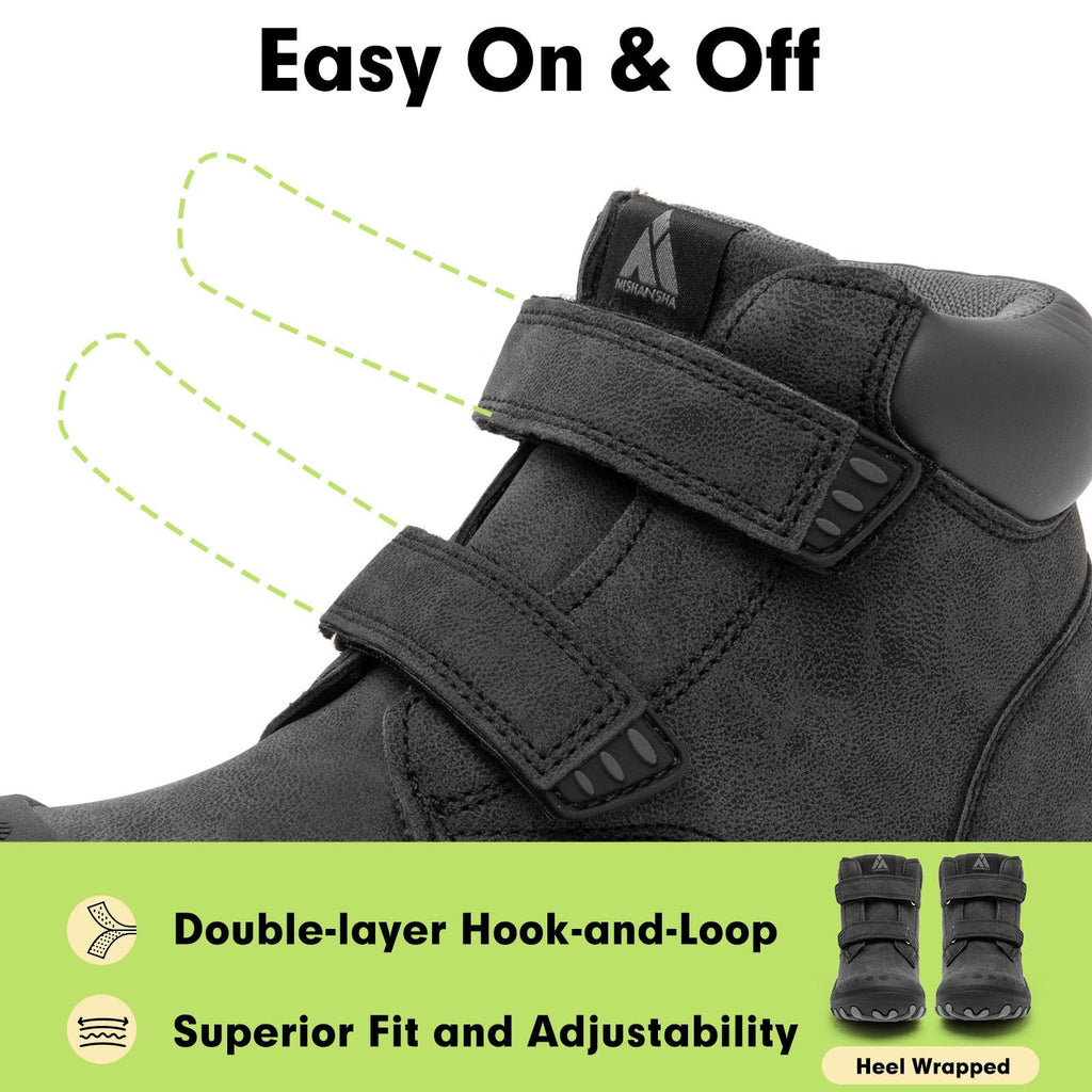 Mishansha Unisex-Child Outdoor Ankle Hiking Boots Boys Girls Trekking Walking Shoes with Hook and Loop C-black 7.5 Toddler