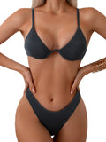 Fanuerg Women Underwire Triangle Bikini Spaghetti Strap Push Up Swimsuit Cheeky Two Piece Bathing Suit Grey S