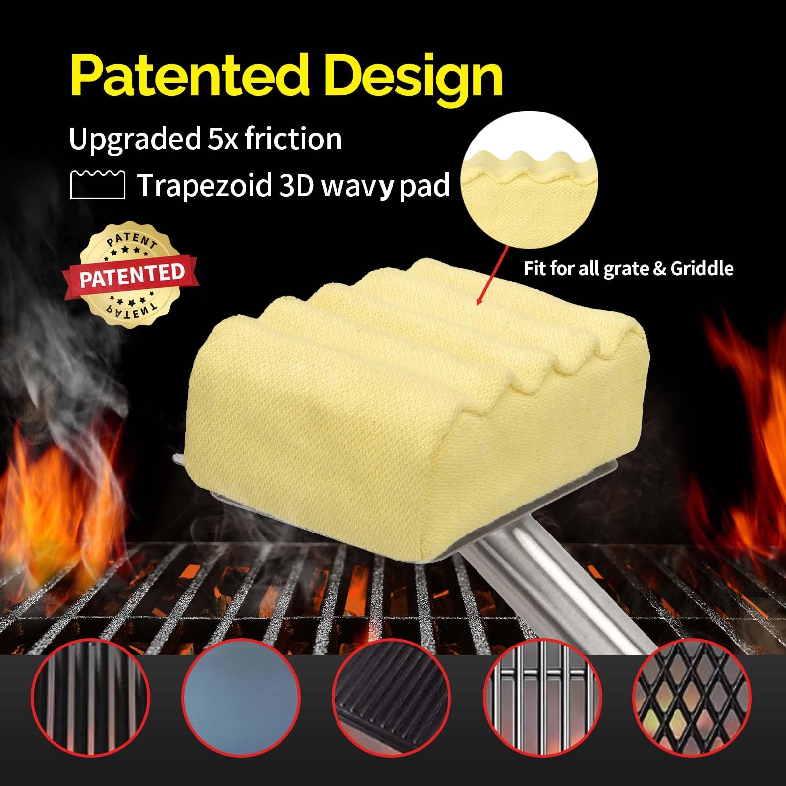 XUDAKAIXIN Grill Brush Bristle Free,Aramid Fiber Wavy Pad Seamless-Fit Cast Iron/Stainless-Steel Grates,BBQ Replaceable Scraper Cleaning Head,Safe Grill Cleaner for Outdoor Grill,Gifts for Men/Dad