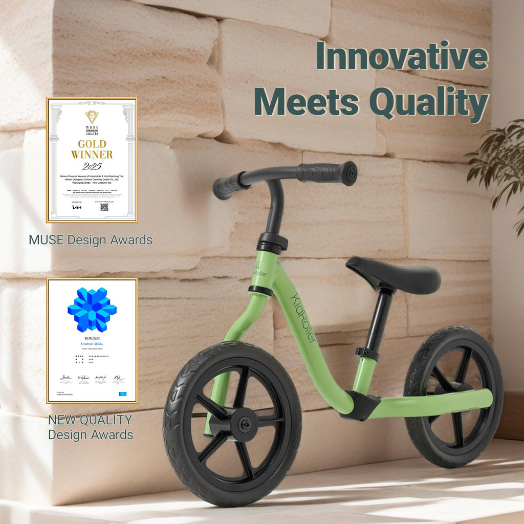 KidRoller 12 Inch Kids Balance Bike for 2-5 Years Old Toddler Single-arm Fork Design with Adjustable Soft Seat&Handlebar Best Gift Option for Kids (Green)