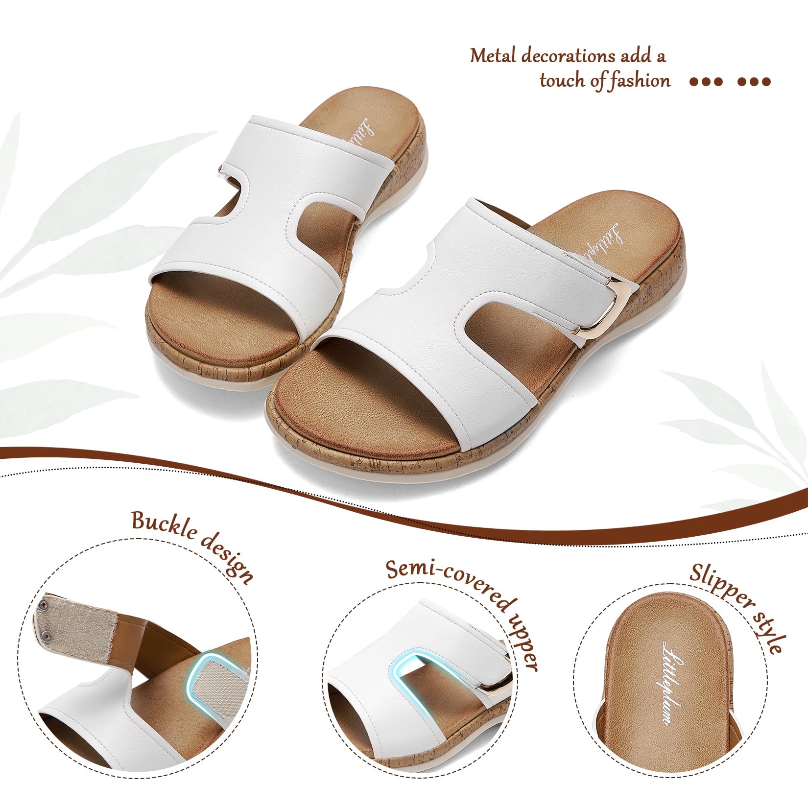 Littleplum Womens Sandals Arch Support Slides – Comfortable Flat Sandals for Women, Summer Breathable Flip-flops Walking Shoes for Beach,Travel White Size 9.5