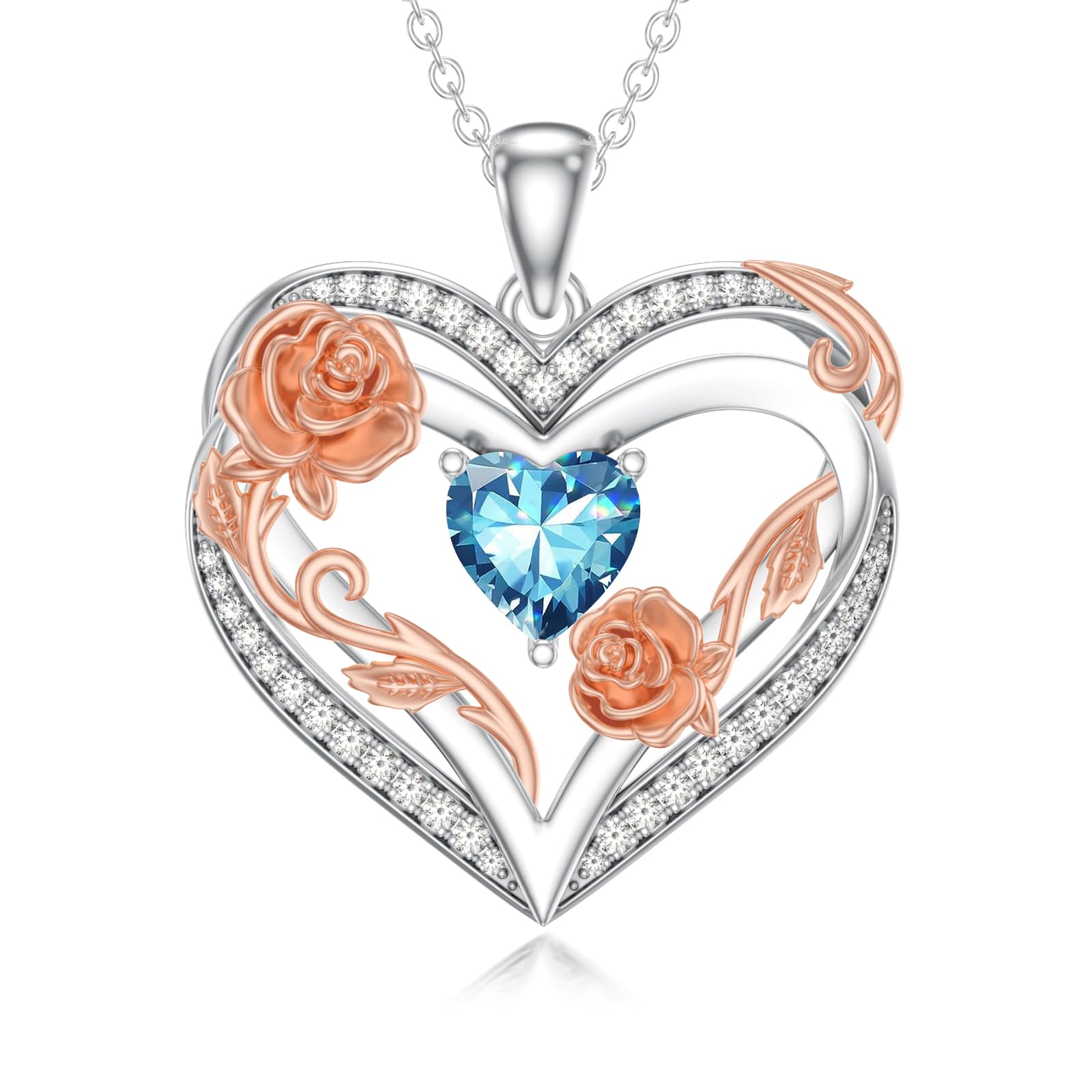 OKROKTOT Blue Topaz Necklace for Women Heart December Birthstone Pendant Rose Heart Jewelry Birthday Anniversary Christmas Mother's Day Jewelry Gift for Mom Wife Sister Daughter Girlfriend