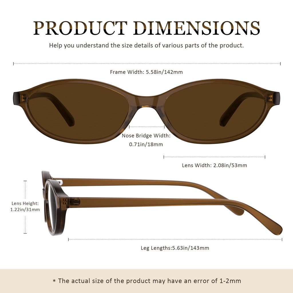 phikttu Sunglasses Womens Retro Oval Sunglasses for Women - Cat Eye 90s Glasses Y2K UV400 Lightweight Narrow Shades