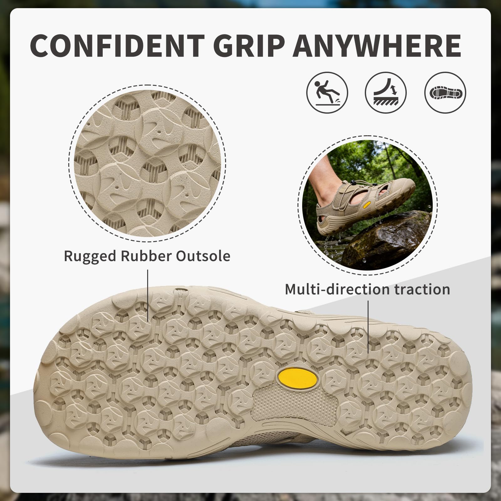 ziitop Mens Hiking Sandals Wide Arch Support Outdoor Sport Closed Toe Walking Sandal Quick Dry Non-Slip Summer Fisherman Barefoot Beach Water Shoes