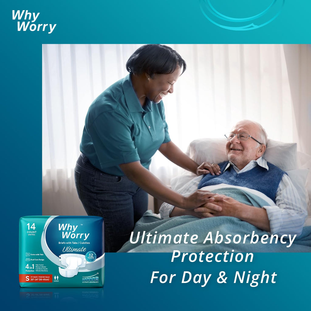 WhyWorry Ultimate Adult Nappies for Men & Women, Disposable Adult Diapers for Incontinence with Ultimate Absorbency, Incontinence Slip for Overnight Protection, Unisex, Odor Control, Large, 14 Count