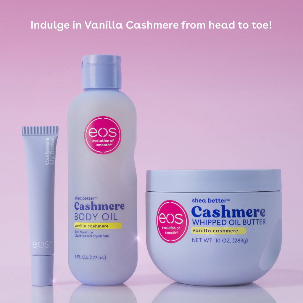 eos Cashmere Lip Butter – Vanilla Cashmere, Smoothing Lip Mask & Moisturizer with Plumping Peptides & Shea Butter, 0.35 fl oz