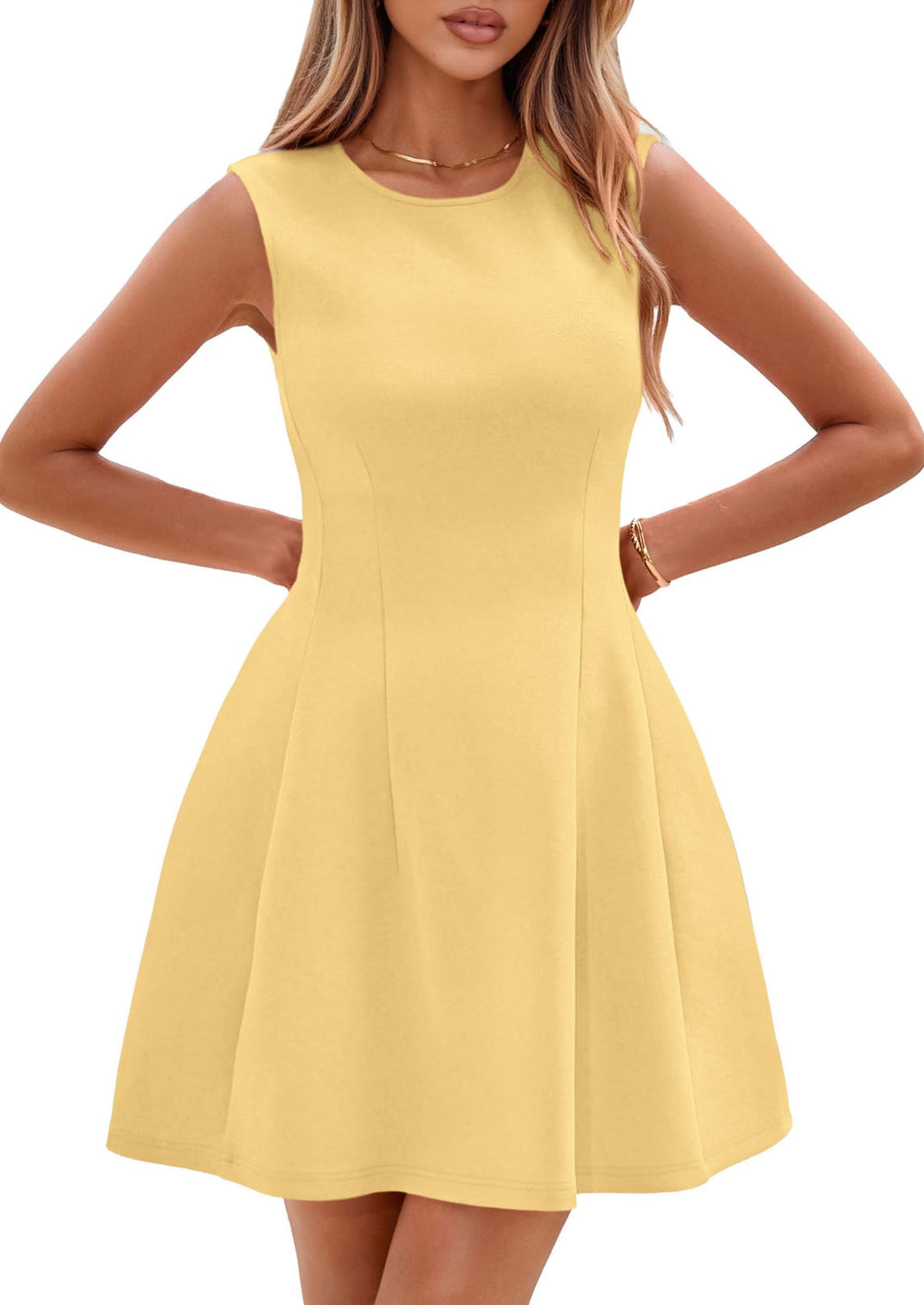 PRETTYGARDEN Summer Dresses for Women 2026 Elegant Classy Spring A Line Business Casual Work Graduation Cocktail Short Dress (Yellow,XX-Large)
