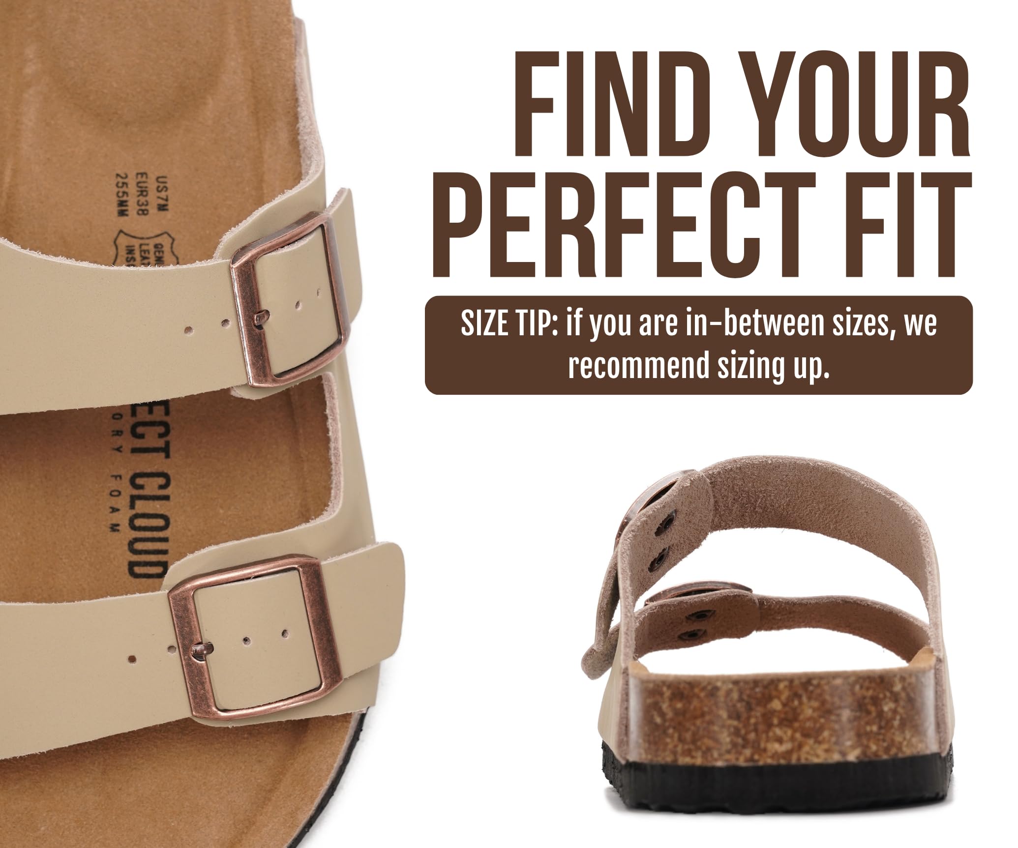 Project Cloud 100% Genuine Leather Flat Sandals For Women 2026 Cork Footbed Womens Sandals with Memory Foam and arch support Vacation Essentials Slides for Women Footwear (Venita, Beige, 9)