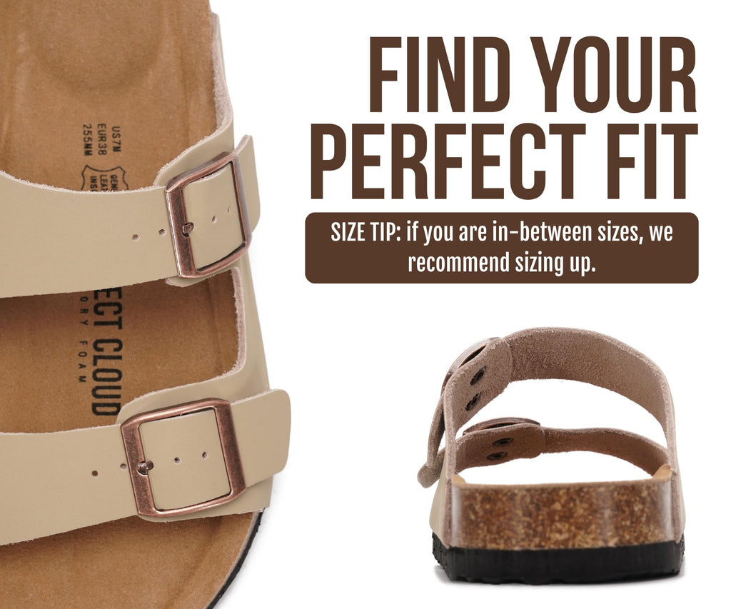 Project Cloud 100% Genuine Leather Flat Sandals For Women 2026 Cork Footbed Womens Sandals with Memory Foam and arch support Vacation Essentials Slides for Women Footwear (Venita, Beige, 5.5)