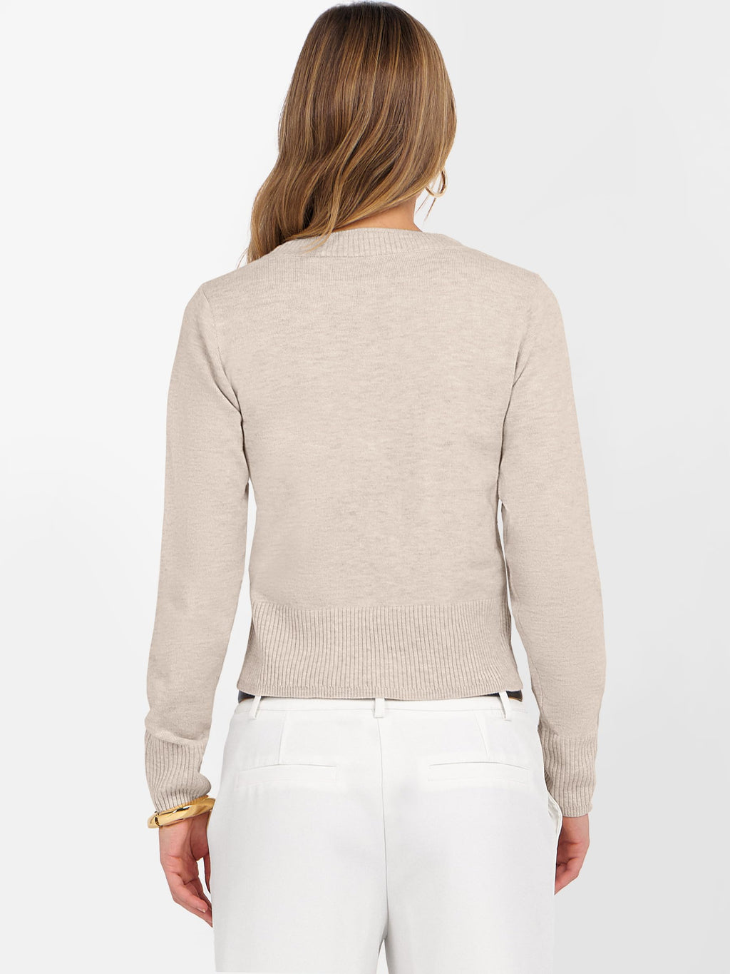 ANRABESS Women’s Long Sleeve Sweaters Cropped Crew Neck Business Casual Light Weight Sweater Tops Fall Fashion Clothes 2025 Light Almond S