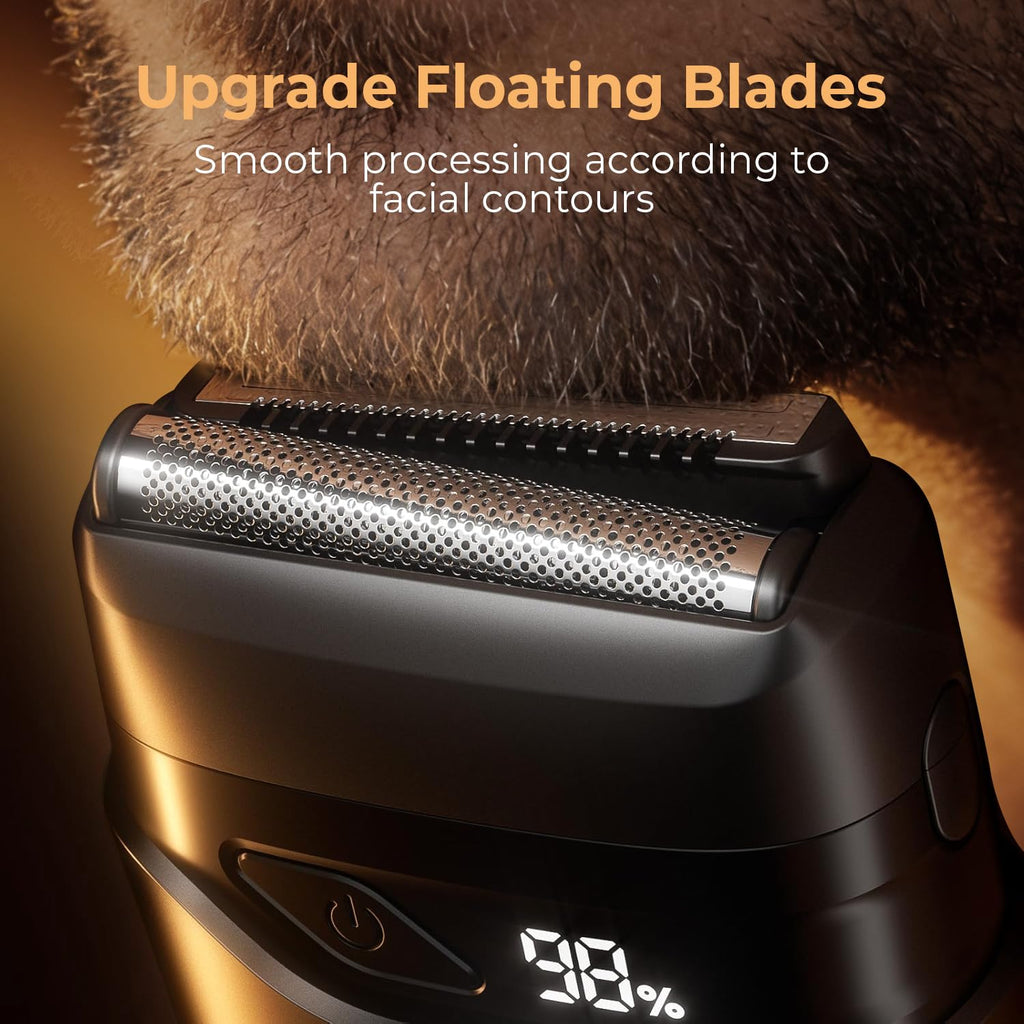 Mbzoey Electric Foil Shavers for Men: Mini Electric Razor for Face - IPX7 Waterproof Cordless Razor with LED Display & Fast Charge - Micro-Comb Technology & Precision Blades