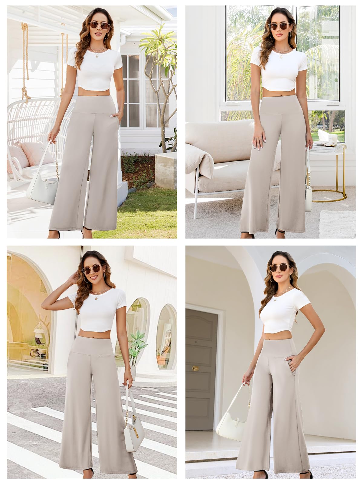 Arolina Palazzo Pants for Women Dressy Casual Wide Leg Pants for Women Stretchy Flowy High Waist Lounge Pants Trousers