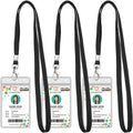Koorito 3 Pack Clear ID Badge Holder with Lanyard Black Lanyards with Vertical Waterproof ID Badge Holder for Office, School, Travel