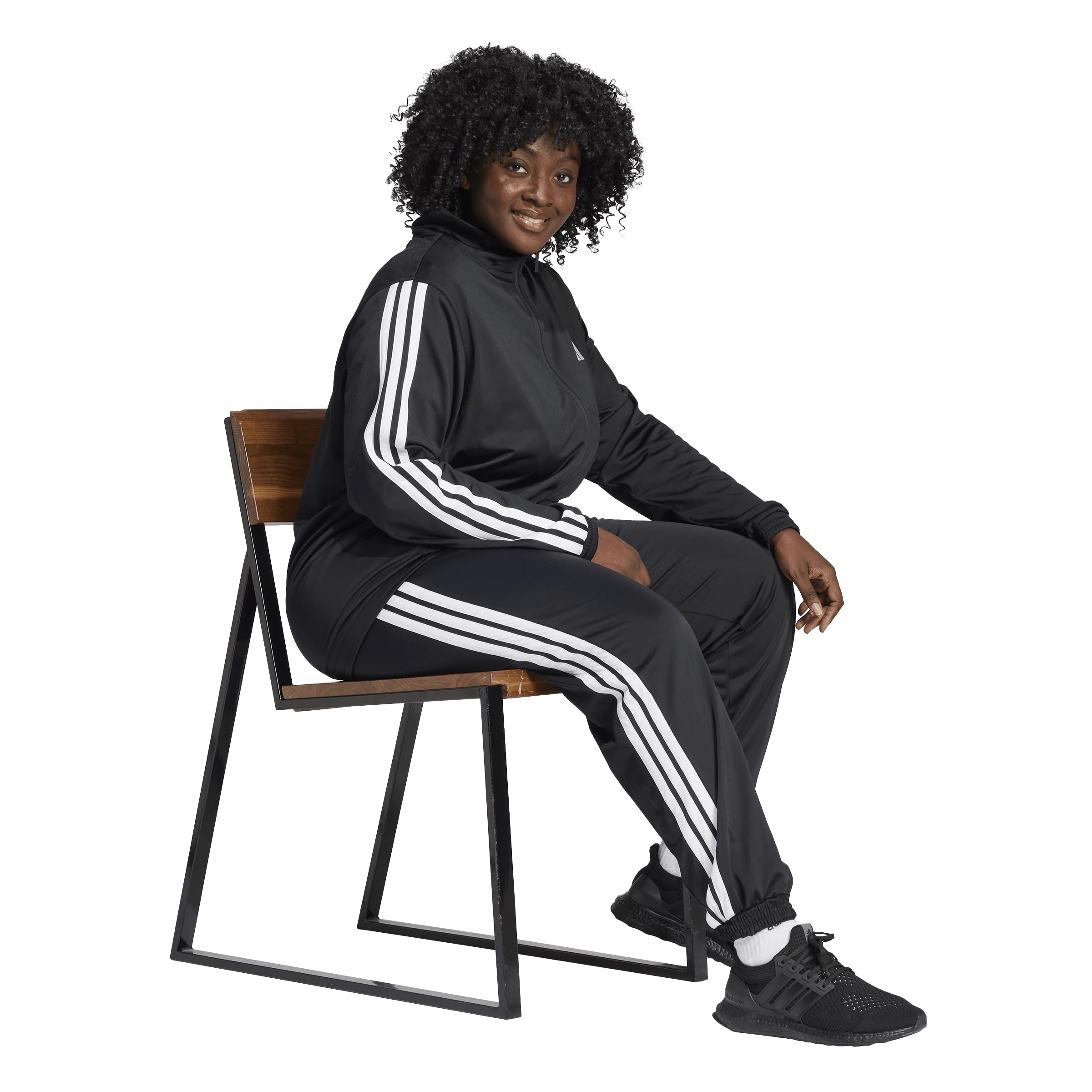 Adidas Womens Tricot 3-Stripes Track Pants, Black/White, Large
