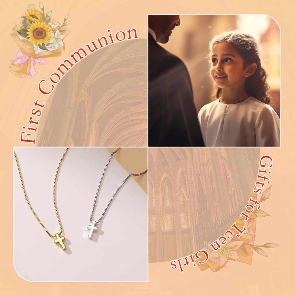 Poxtex Gold Cross Necklace for Women Teen Girls Dainty Cute 14K Gold Plated Small Cross Pendant Trendy Jewelry Non Tarnish Waterproof Simple Tiny Necklace Religious Christian Baptism Jesus Faith Gifts Stuff