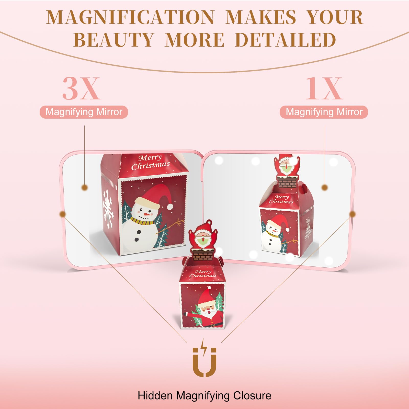 Kakuje Compact Mirror, 1X/3X Magnification LED Pocket Mirror with Nternal BIattery, Mini Mirror for Purse, Pocket,Travel and Present (Pink)