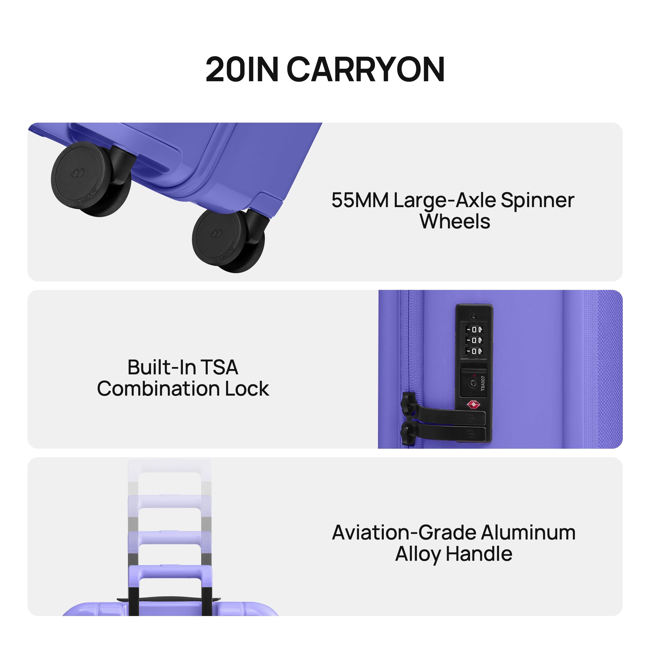 NINETYGO Carry On Luggage 22x14x9 Airline Approved, Top Opening Luggage 20 Inch Suitcase, Expandable, PC Hard Shell, Larger Capacity Carryon, TSA Lock, 360° Spinner Wheels (Purple,HBP)