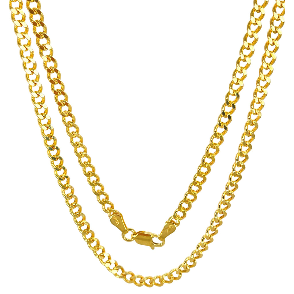JEWELHEART 14K Real Gold Cuban Link Chain - 1.9mm Diamond Cut Cuban Curb Chain Pendant Necklace - Dainty Yellow Gold Necklace For Women with Lobster Clasp 18"