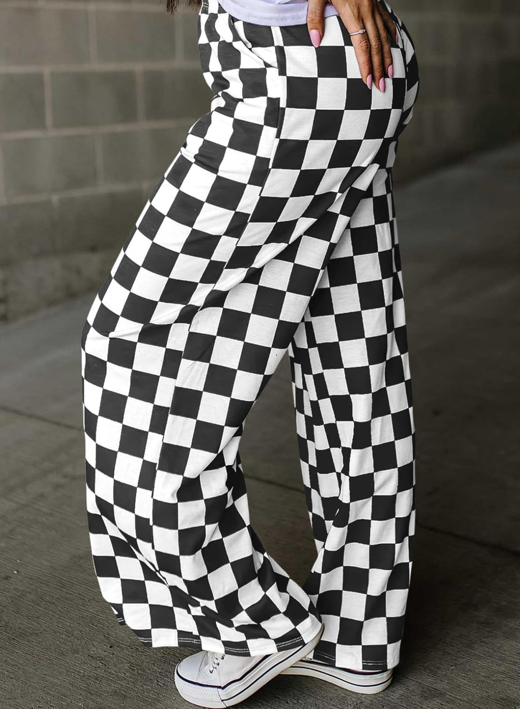 Acelitt Women's Casual Checkered Pants 2026 Spring Summer Lightweight Elastic Waist Comfy Loose Wide Leg Plaid Beach Pants Trousers Vacation Outfits Black Small