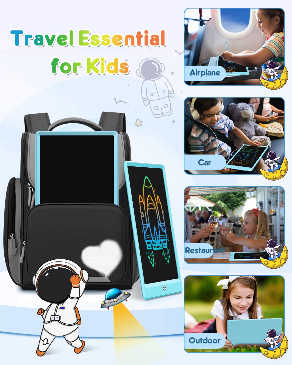 FLUESTON LCD Writing Tablet, Doodle Board Toys Gifts for 3-8 Year Old Girls Boys, 10 Inch Colorful Electronic Board Drawing Pad for Kids, Christmas Gifts for Toddler Educational Learning Travel, Blue