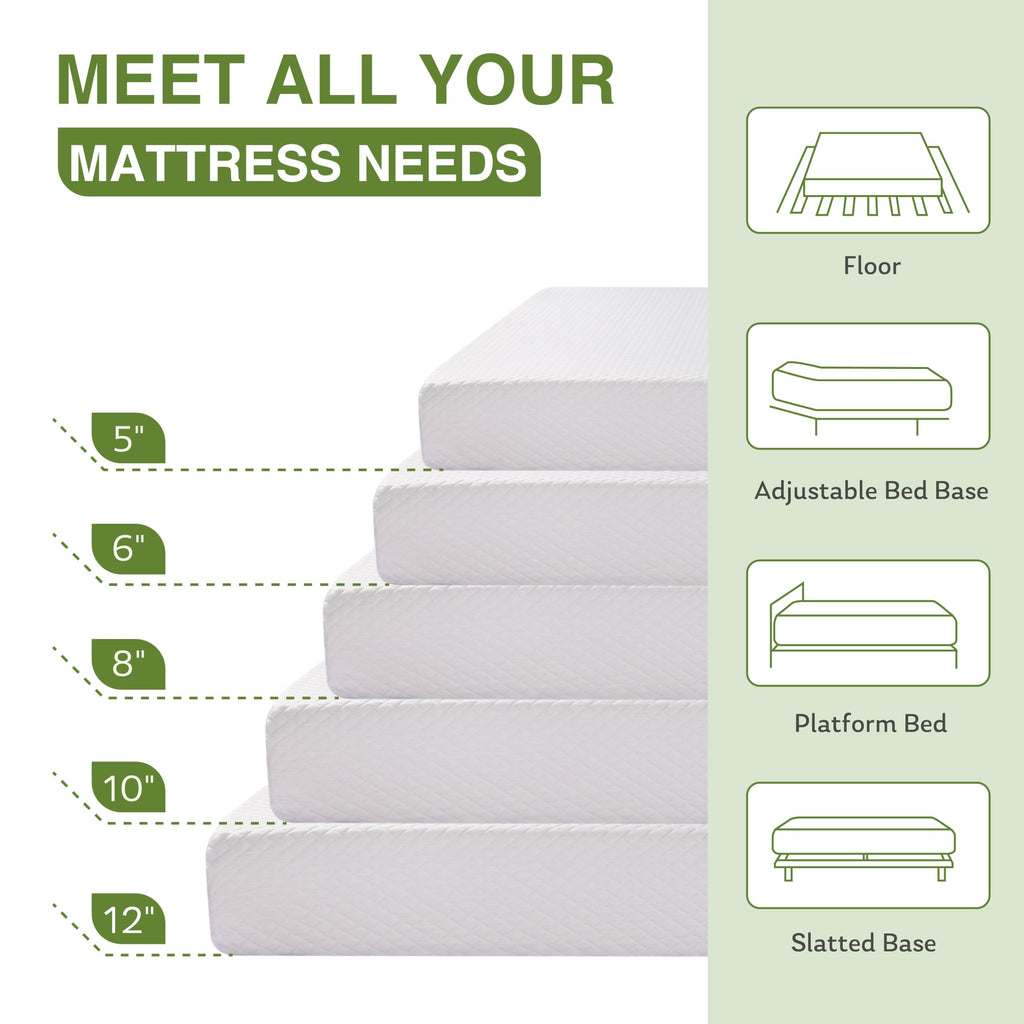 EGOHOME 5 Inch Twin Mattress for Kids, Memory Foam Mattress with Cooling Green Tea Gel, Relieve Pressure with Medium Firm Support, CertiPUR-US Certified, 75''L x 38''W, White