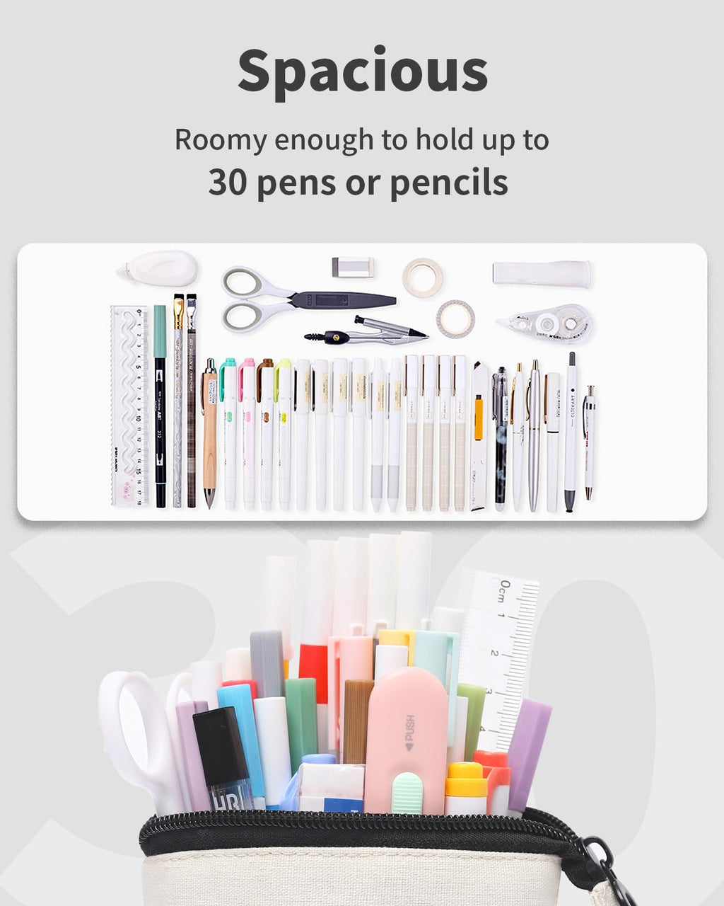 Sooez Standing Pencil Case, Cute Stand up Pencil Pouch, Telescopic Pen Pouch, Portable Pencil Holder, Cute Stand up Pencil Case, Spacious Pencil Pouch Bag for School Office Supplies, Beige Panda
