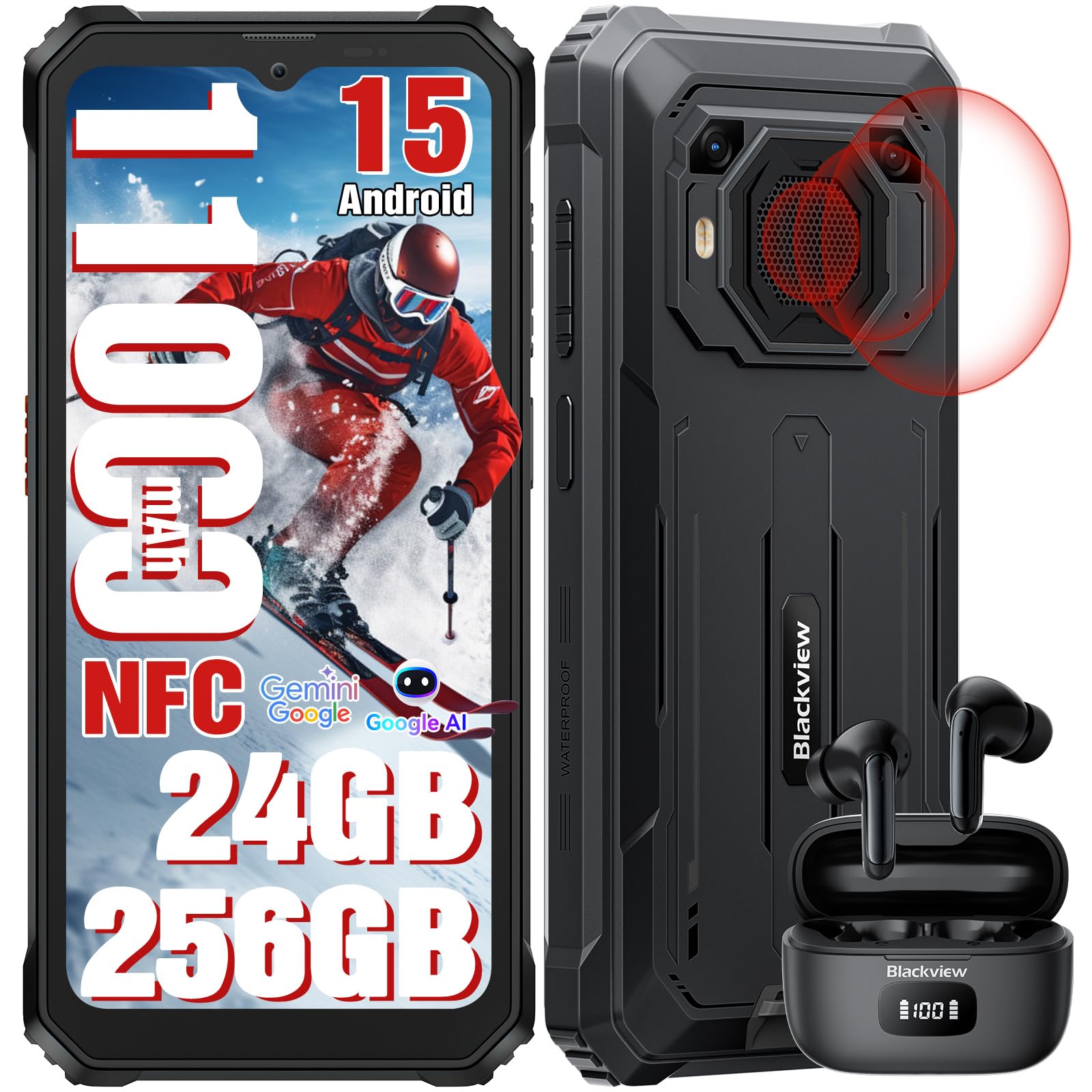 Blackview BV6200Plus Rugged Phone Android 15, 98dB Super Speaker 11000mAh, 24GB+256GB/2TB Rugged Smartphone Unlocked, 6.56" HD+ 90Hz Waterproof Phone 2025 NFC/Fingerprint/GPS/T-moblie/IP69K/3 Slots