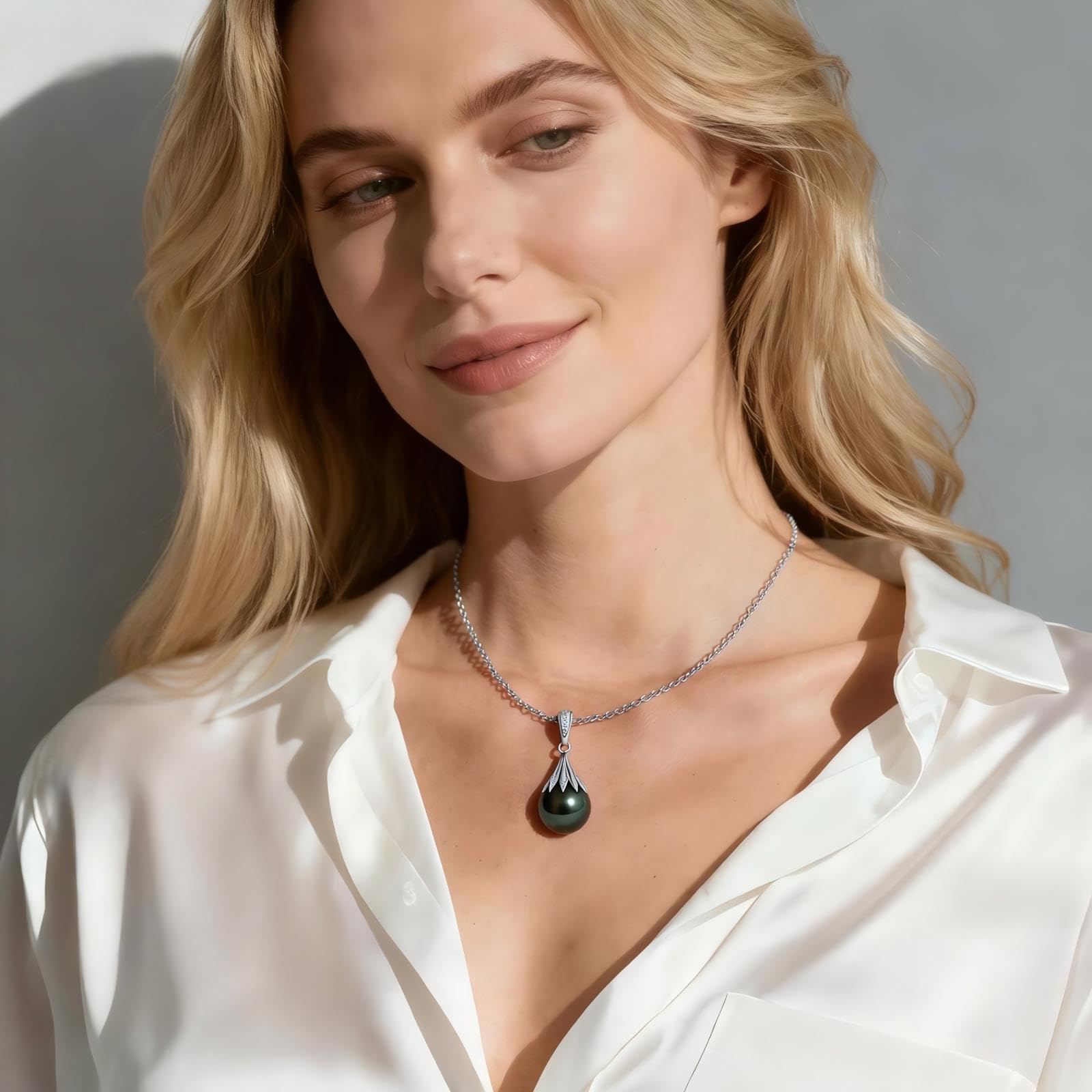 Natural Tahitian Black Pearl Necklace 10-11mm - Christmas Gift for Women Wife, Mom, daughter, Jewelry Gifts for Wedding Anniversary Birthday, Seawater Pearl with Sterling Silver Moissanite Pendant