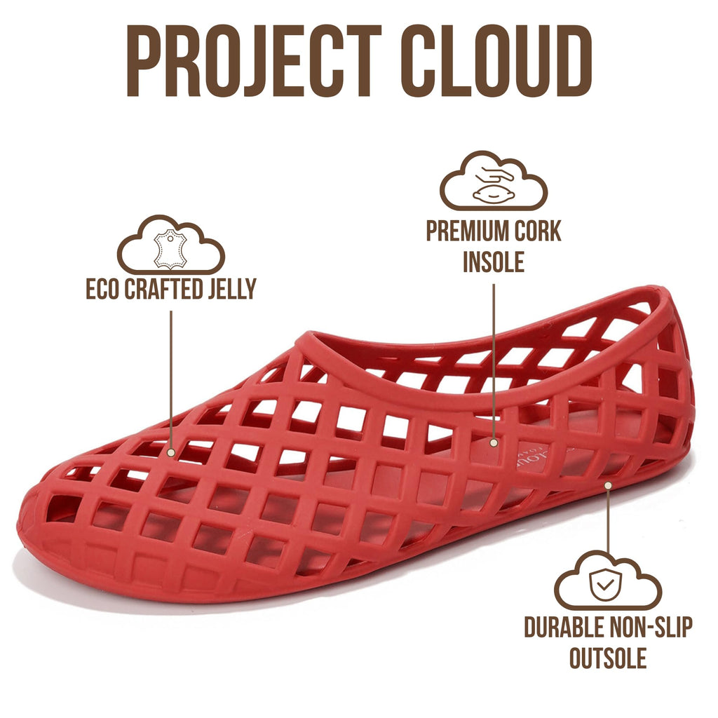 Project Cloud Jelly Shoes Women - Lightweight & Water-Resistant Women's Flats Sandals - Non Slip Womens Shoes - Perfect Summer Jelly Flats for Women 2026 (Jellz, RED, 7.5)