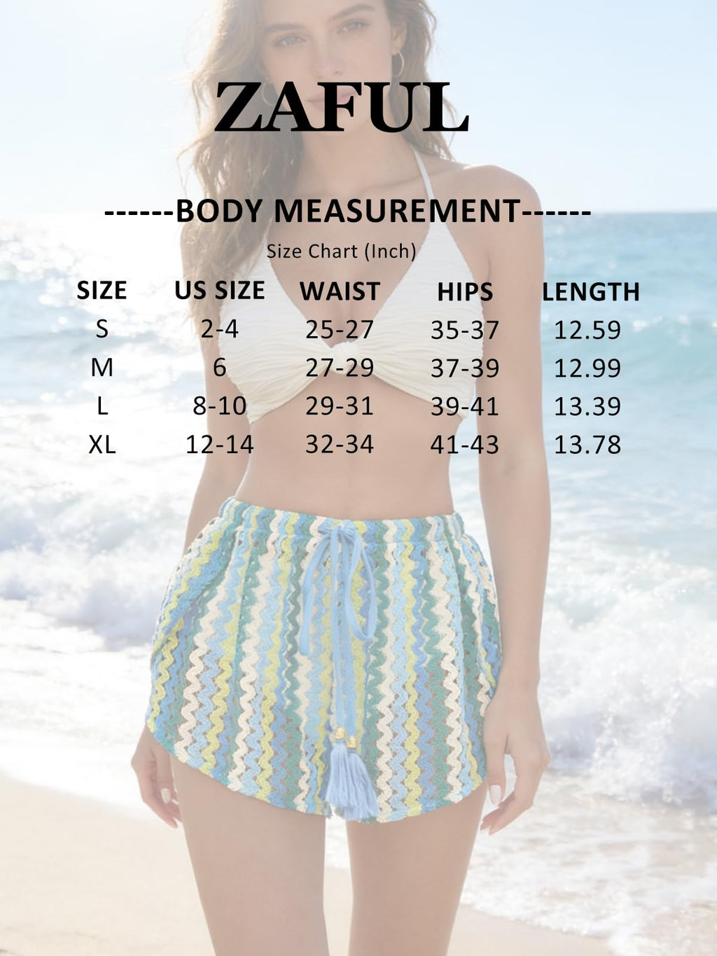 ZAFUL Bikini Cover Ups for Women Beach Crochet Swimsuit Cute Boho High Waisted Drawstring Flowy Swim Bottom,Blue Green,M