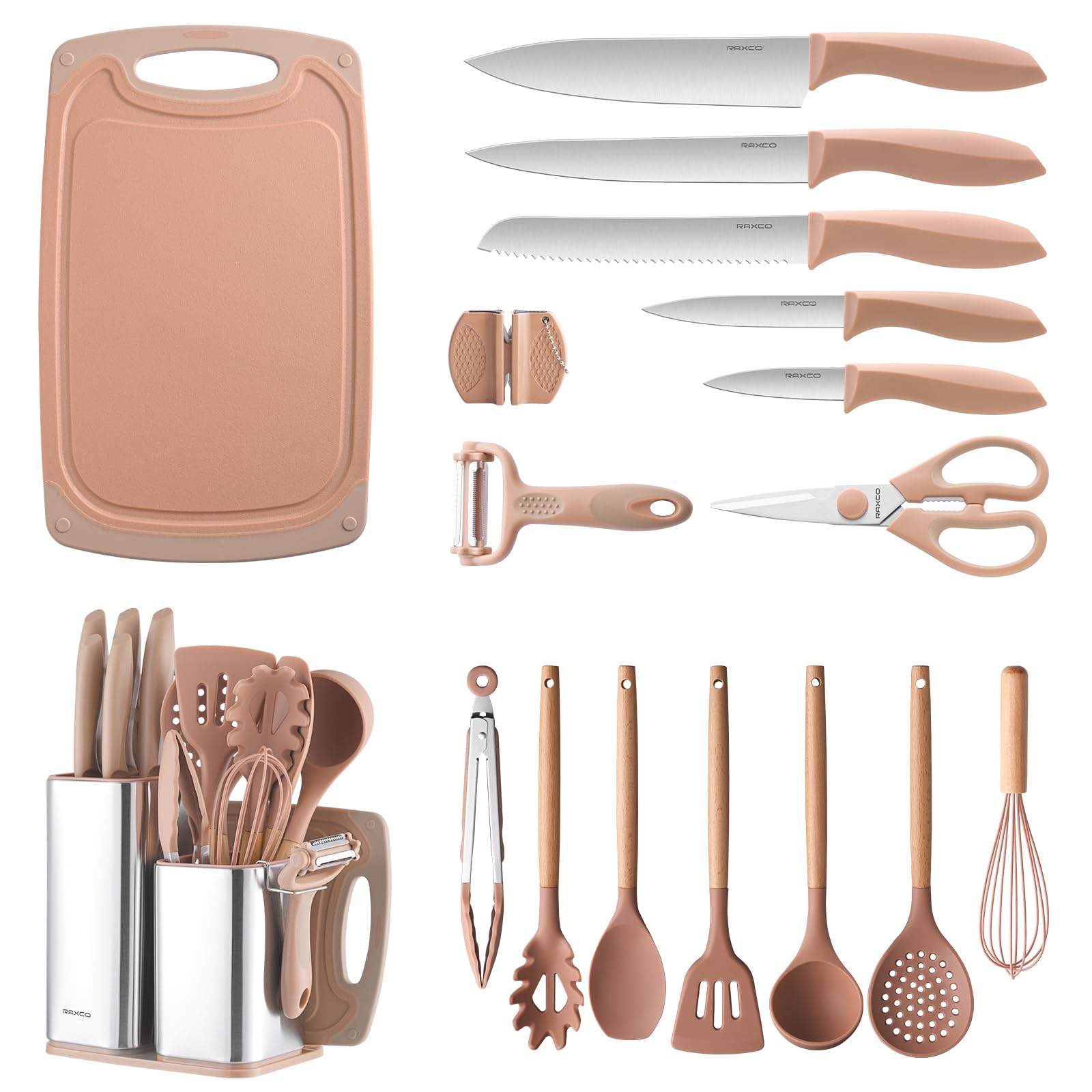 RAXCO Utensil Sets,18-Piece Silicone Cooking Utensils and Kitchen Accessories with Holder,Mousse