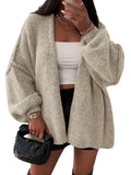 ATHMILE Womens Fall Oversized Cardigan Sweaters Long Lantern Sleeve Knit Open Front Lightweight Winter Fashion Clothes 2026 Grey Beige