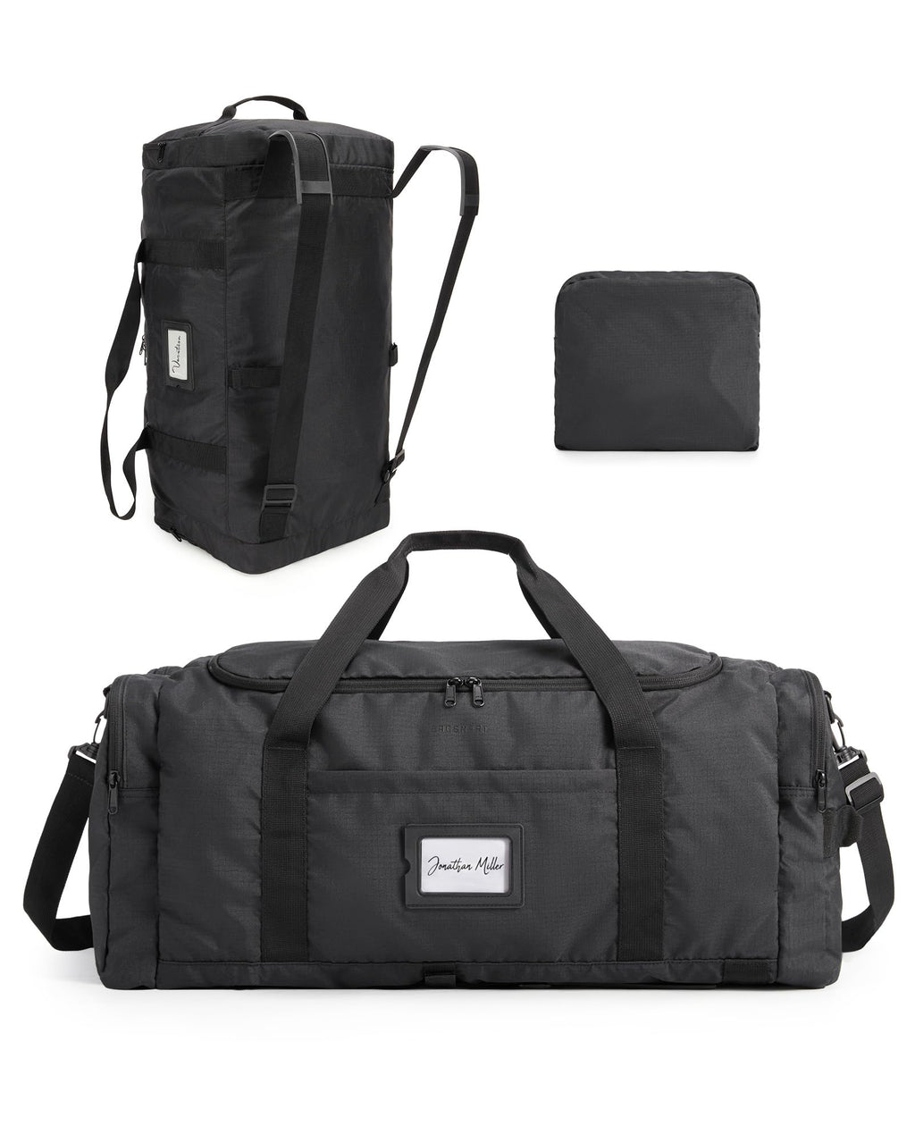 BAGSAMRT 60L Foldable Duffle Bag for Travel, Large Travel Duffel Bag for Men, 4 in 1 Travel Backpack, Carry on Weekender Bag, Black