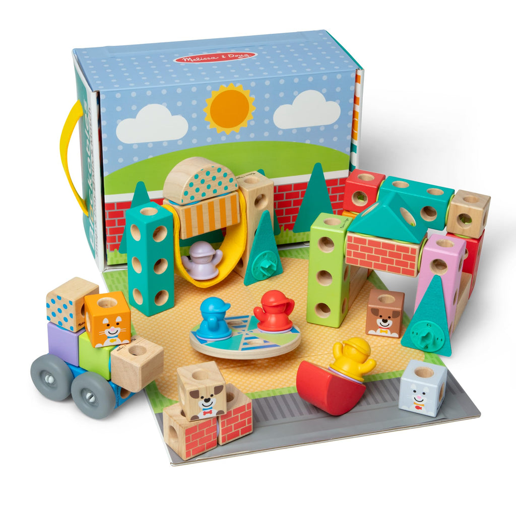 Melissa & Doug Blockables™ Town Snap and Play, Mix and Match Connectable Wooden Building Blocks Play Set Toy for Preschool Boys and Girls (73 Pcs)