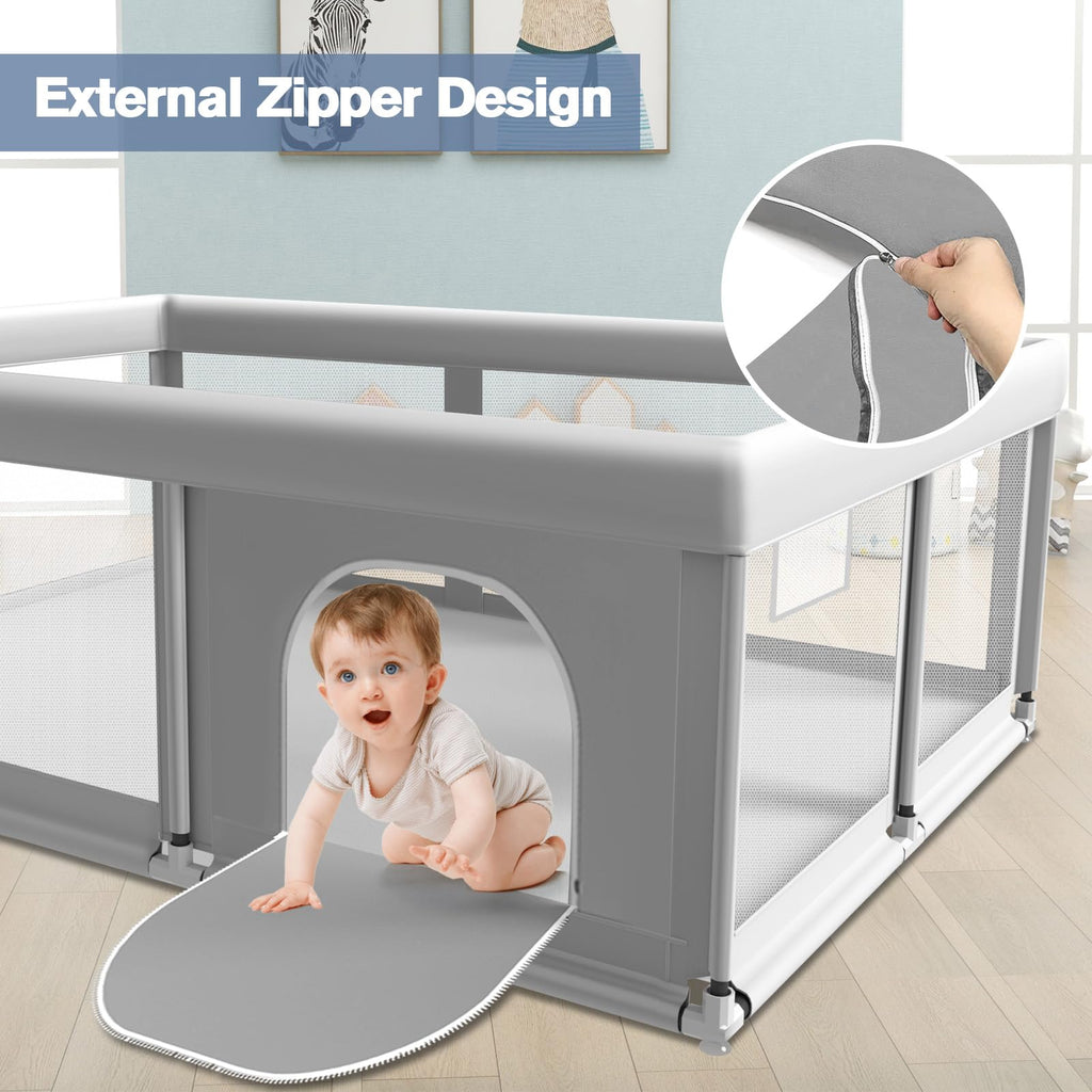 65×50 Inches Baby Playpen, Playpen for Babies and Toddlers, Baby Play Yards Indoor & Outdoor, Sturdy Safety Play Pen with Soft Breathable Mesh, Toddlers Activity Center with Anti-Slip Base