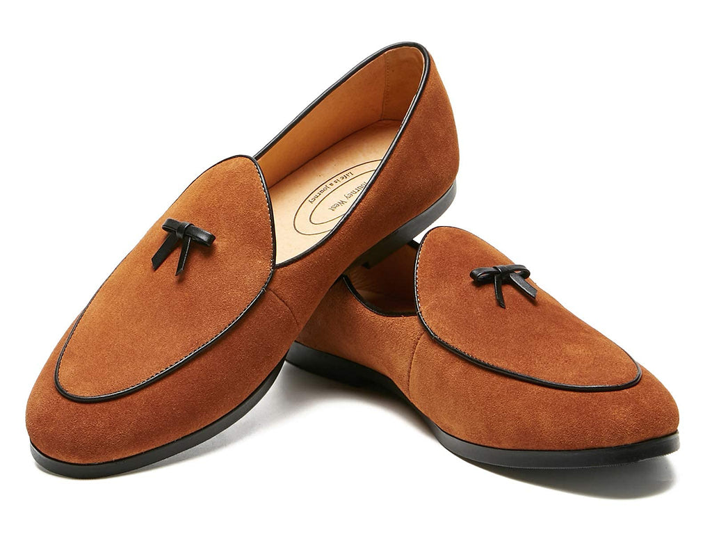Journey West Men's Vintage Loafers for Men Belgian Loafers Slip-on Loafer Penny Loafer Casual Loafers Brown US 7