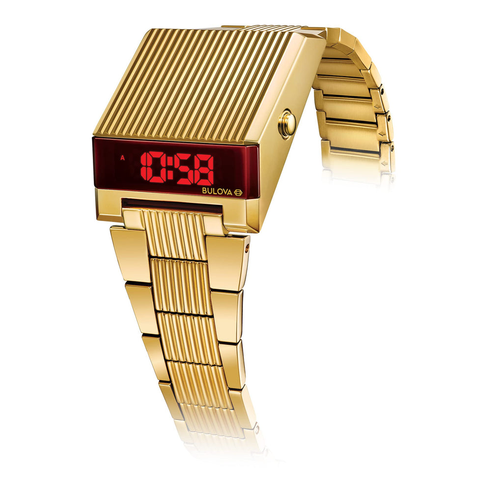 Bulova Mens Archive Series LED Computron Gold Stainless Steel Watch, Red LED Display Style: 97C110