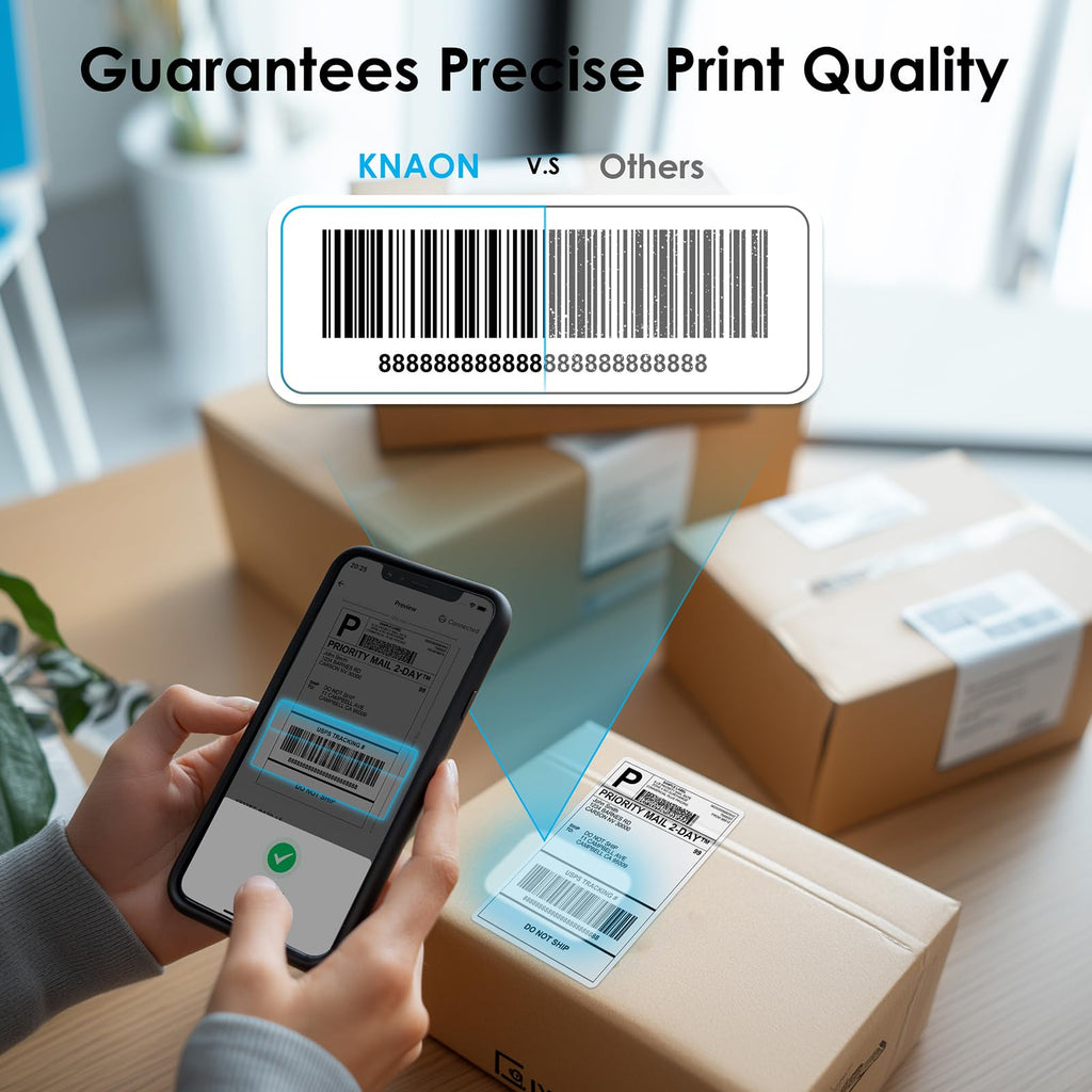 KNAON Bluetooth Thermal Shipping Label Printer, 4x6 Portable Thermal Address Label Printer for Small Business, Compatible with iPhone,Android,Windows,Mac–Works with Ebay Shopify USPS&More, White
